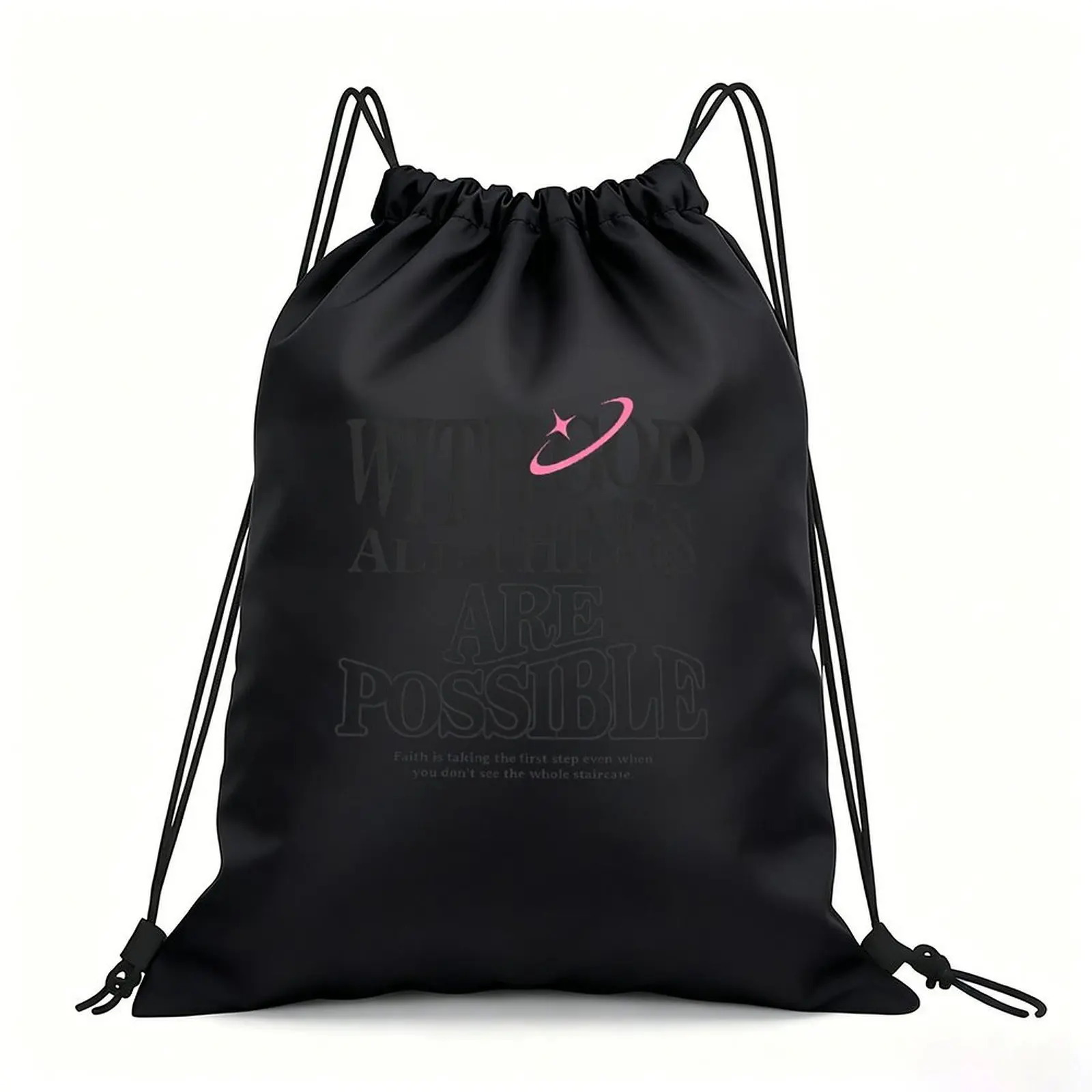 Portable Drawstring Sack Bag with Custom Graphic Print, Waterproof Polyester String Backpack for Gym Workout Swimming Hiking