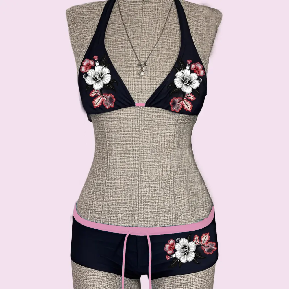 2026 New Summer Swimwear Bikinis Set Sexy Printed Lace Back Naked Bikini 2 Pieces Set Women's Swimwear Slit Beach Bikini