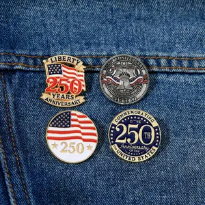 4-Pack US 250th Independence Day Enamel Pins Patriotic American Flag Liberty Bell Lapel Badge 1776-2026 Semiquincentennial Memorial Brooch Gift for Clothes Backpacks
