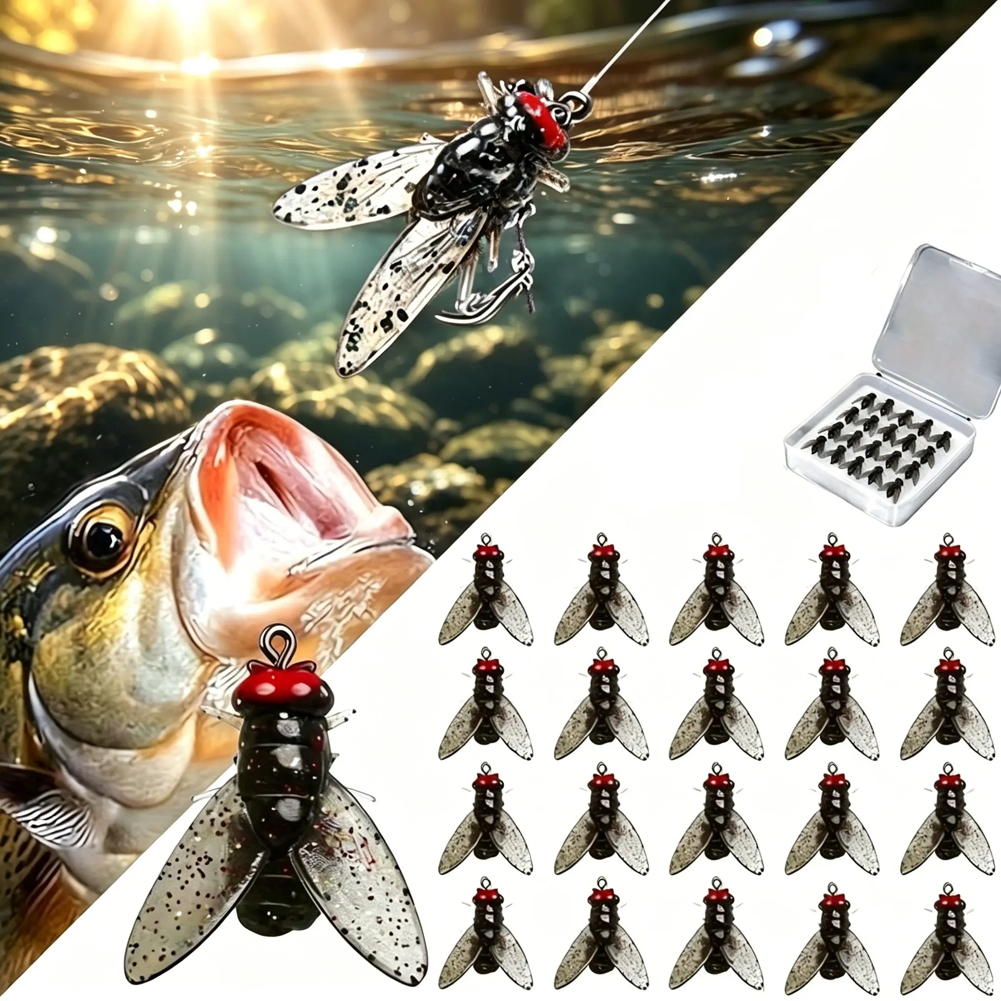 Artificial Fishing Lure Set, 20pcs Realistic Fly Bait Kit, Trout & Sea Bass Dry Fly Lures, Fly Fishing Flies, Saltwater & Freshwater Fishing Accessories