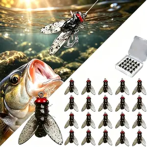 Artificial Fishing Lure, 20pcs/set Realistic Fly Bait, Trout Clamp Swimming Bait, Dry Fly Sea Bass Fly Bait Kit, Saltwater and Freshwater Fly Rotator Swimming Bait