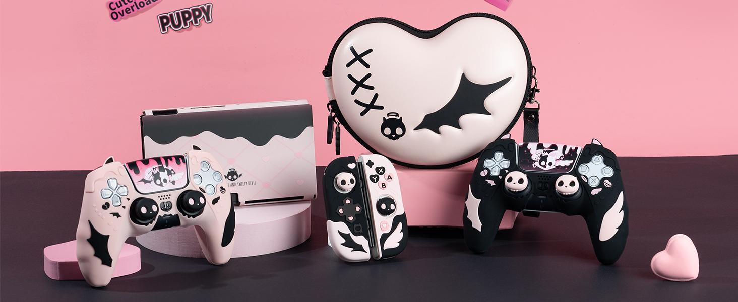 X-SBB06   Hard Shell Carrying Case for PS5, Switch Pro and Xbox Controller - Travel Holder With Room for Accessories - Sweety Skull