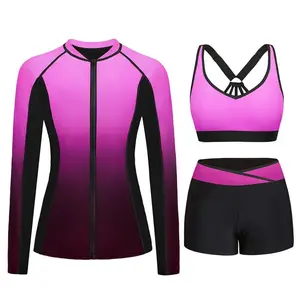 Daci Women Three Piece Rash Guard - Long Sleeve Zip Up Swim Shirt with Sports Bra and Shorts UPF 50+ Modest Swimuits DealsForYouDays