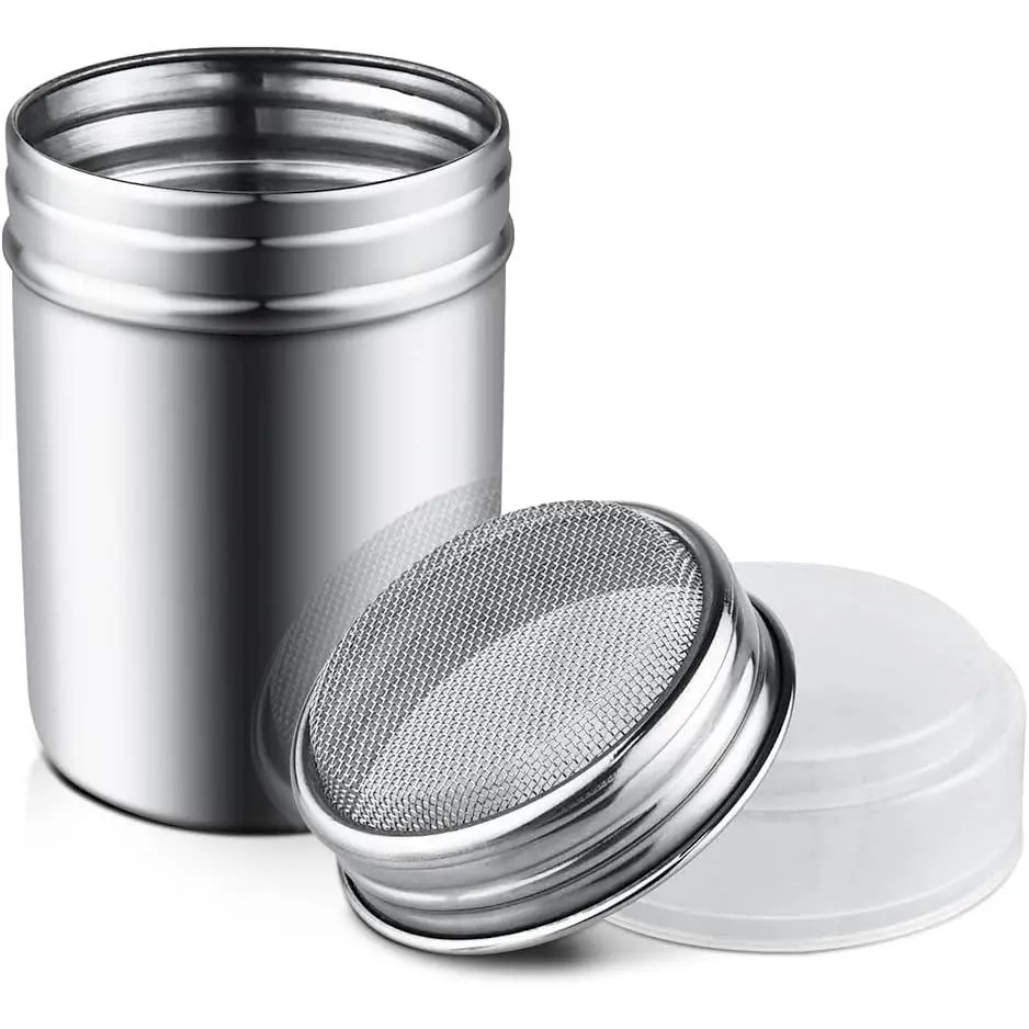 1 count Stainless Steel  Sugar Shaker Duster with Lid, Fine Mesh Shaker  Cans for baking soda Cocoa Cornstarch Coffee Flour ect