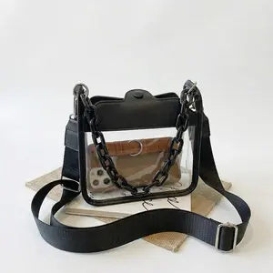 Stadium Approved Clear Crossbody Bag, Unisex Transparent PVC Shoulder Bag, Secure See Through Purse for Concerts, Sports Games, Festivals and Travel Events