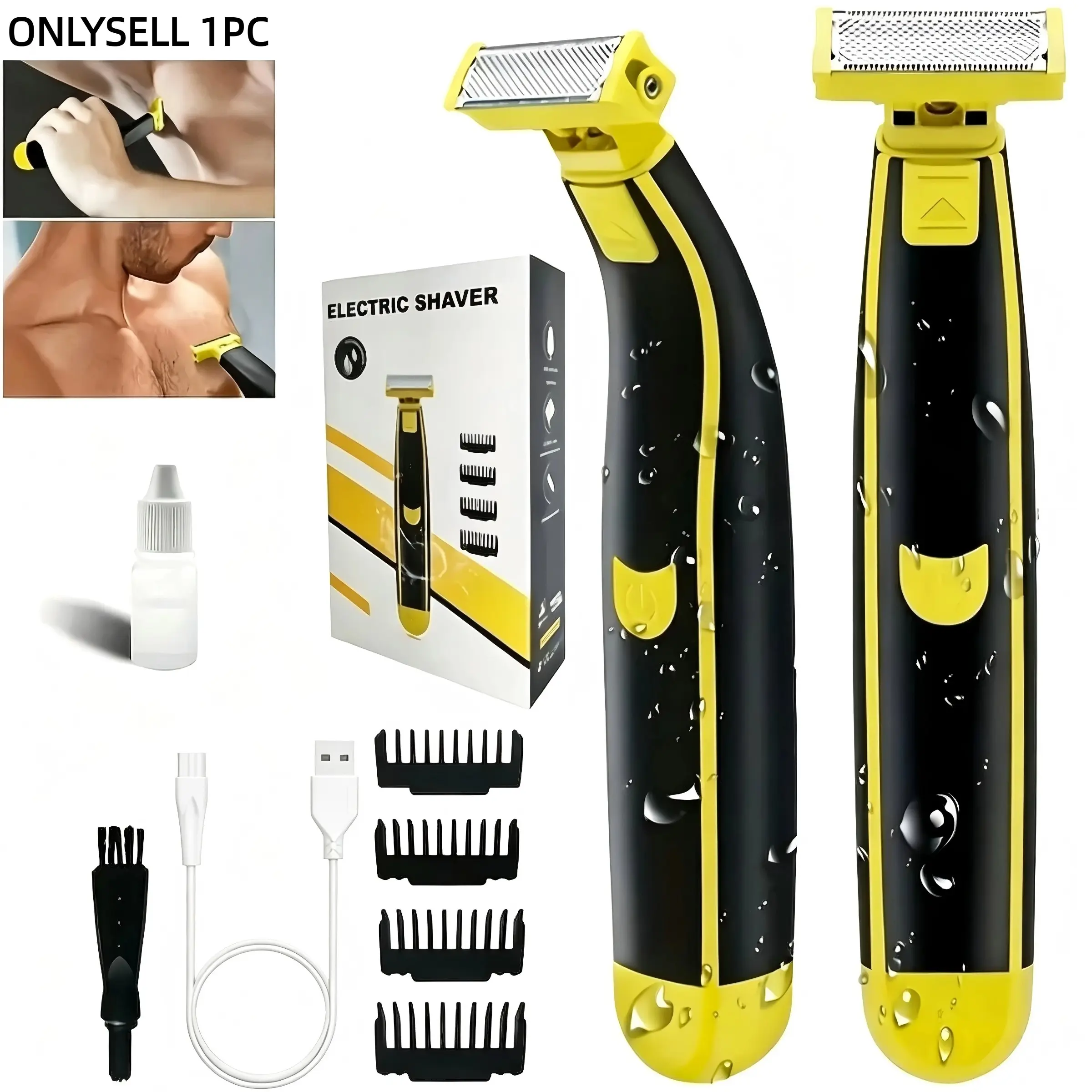 Men's Wet Dry Electric Shaver, 360° Beard Trimmer, 4 Replaceable Heads, Anti-Slip Durable Design, USB Rechargeable, Perfect Gift Choice