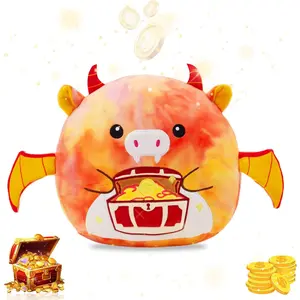 Tie-Dye Dragon Plush Pillow – Red Dragon Animal with Treasure Chest, Cute Plush Gift for Kids 12"