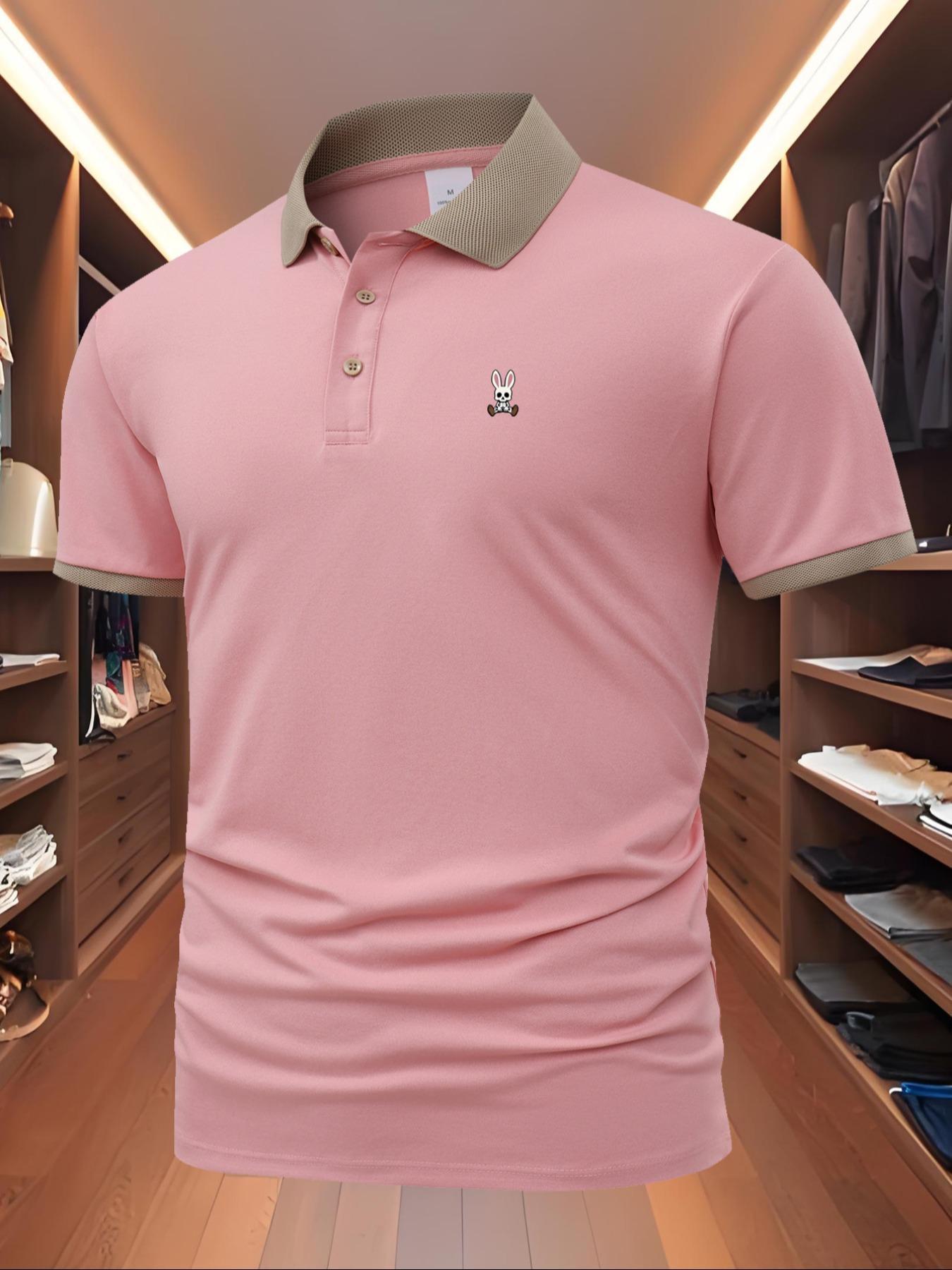 Men's Regular Fit Rabbit Print Polo Shirt, Casual Short Sleeve Collared Top for Summer, Fashion Men's Clothes for Daily Wear