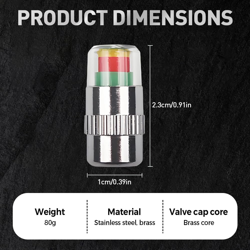Tire Pressure Monitoring Valve 4 Pcs, 2.4Bar 36 PSI Tire Pressure Sensor Indicator Easy to Read 3 Color Eye Alert, Fit for Most Cars