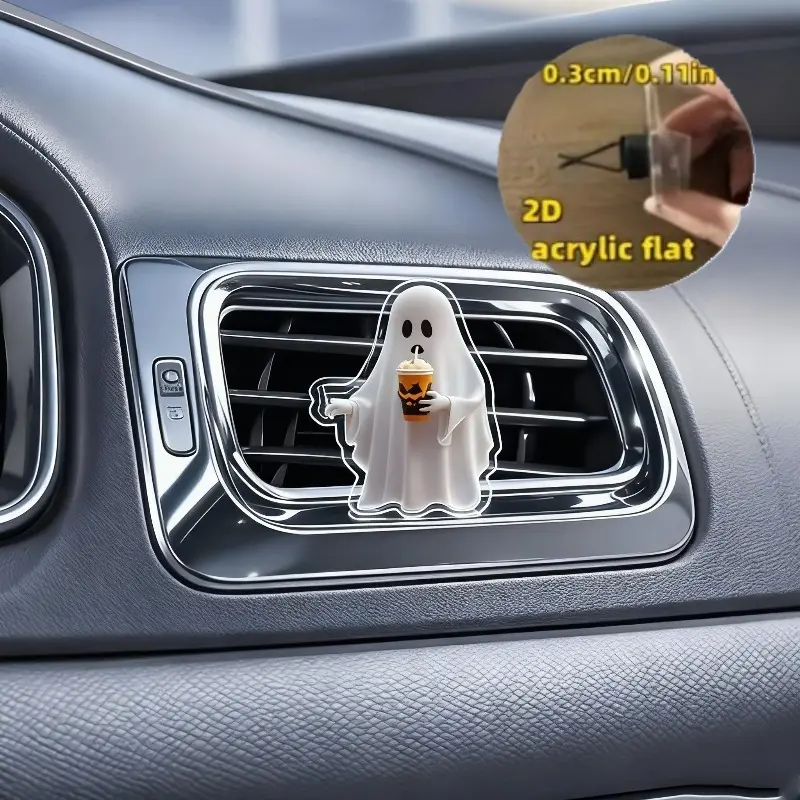 1 / 2 / 4 Pack Cute Halloween Ghost Acrylic Car Air Freshener Clip – DIY Scent Holder for Car Vent Decor