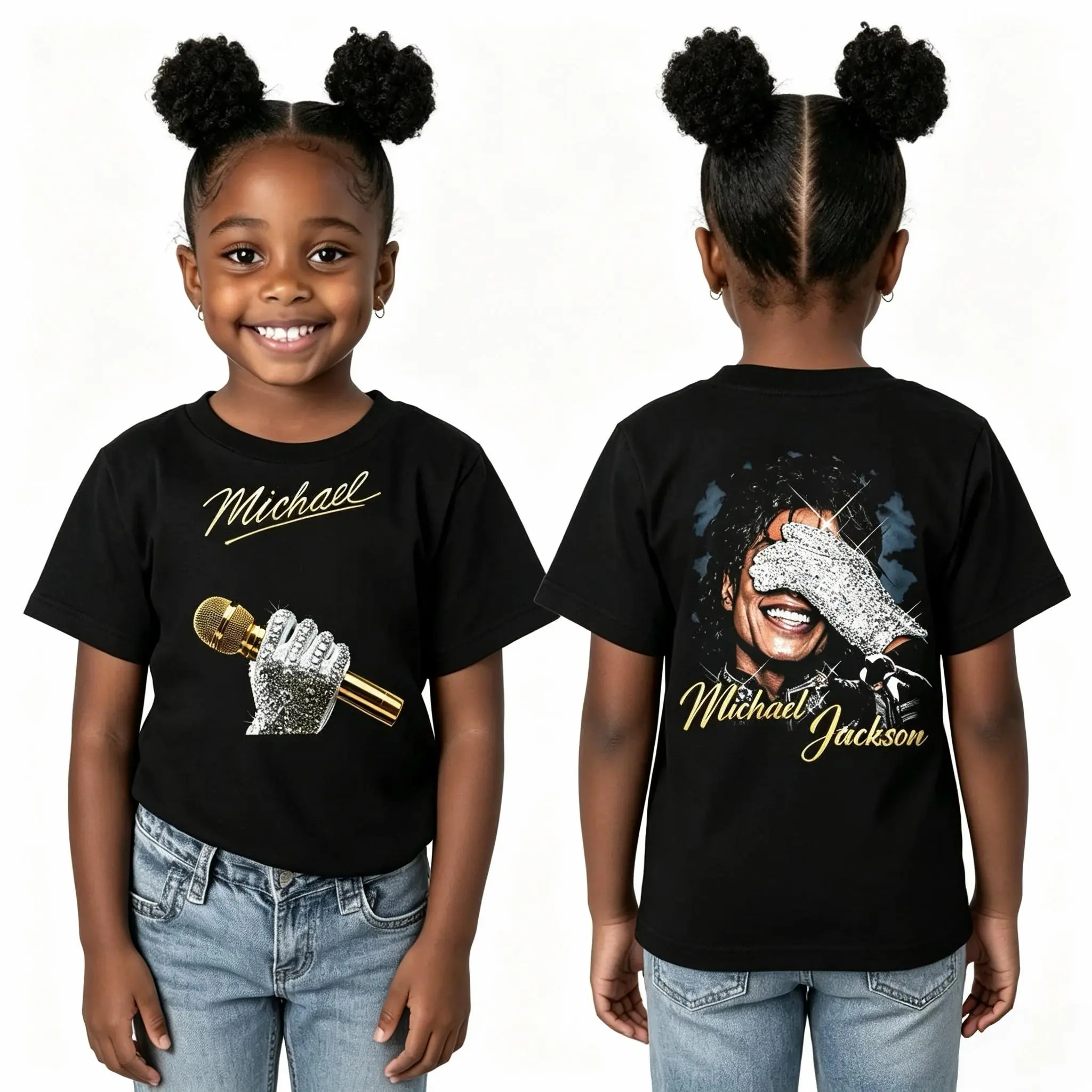 Michael Jackson Kids Graphic Tee - Family Matching Pop Star T-Shirt for Toddlers Girls Boys - Iconic Diamond Glove & Gold Mic Design - Premium Cotton Youth Concert Merch - Gift for MJ Fans
