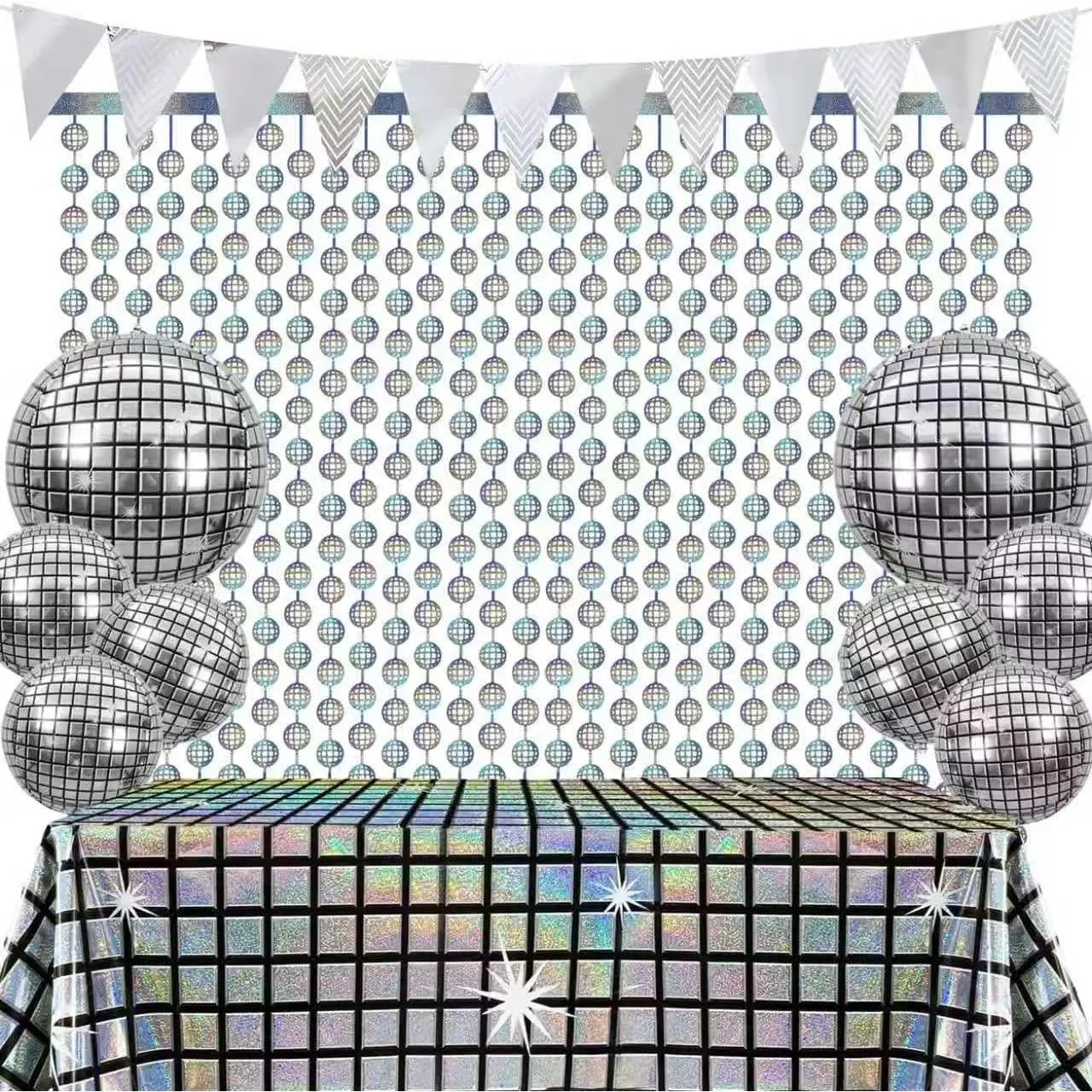 12 count Disco Party Decorations Supplies Sequin Backdrop Disco Ball Women Men 60s 70s Birthday Party Decorations Tablecloth 2 count  Foil Fringe Curtains and Banner