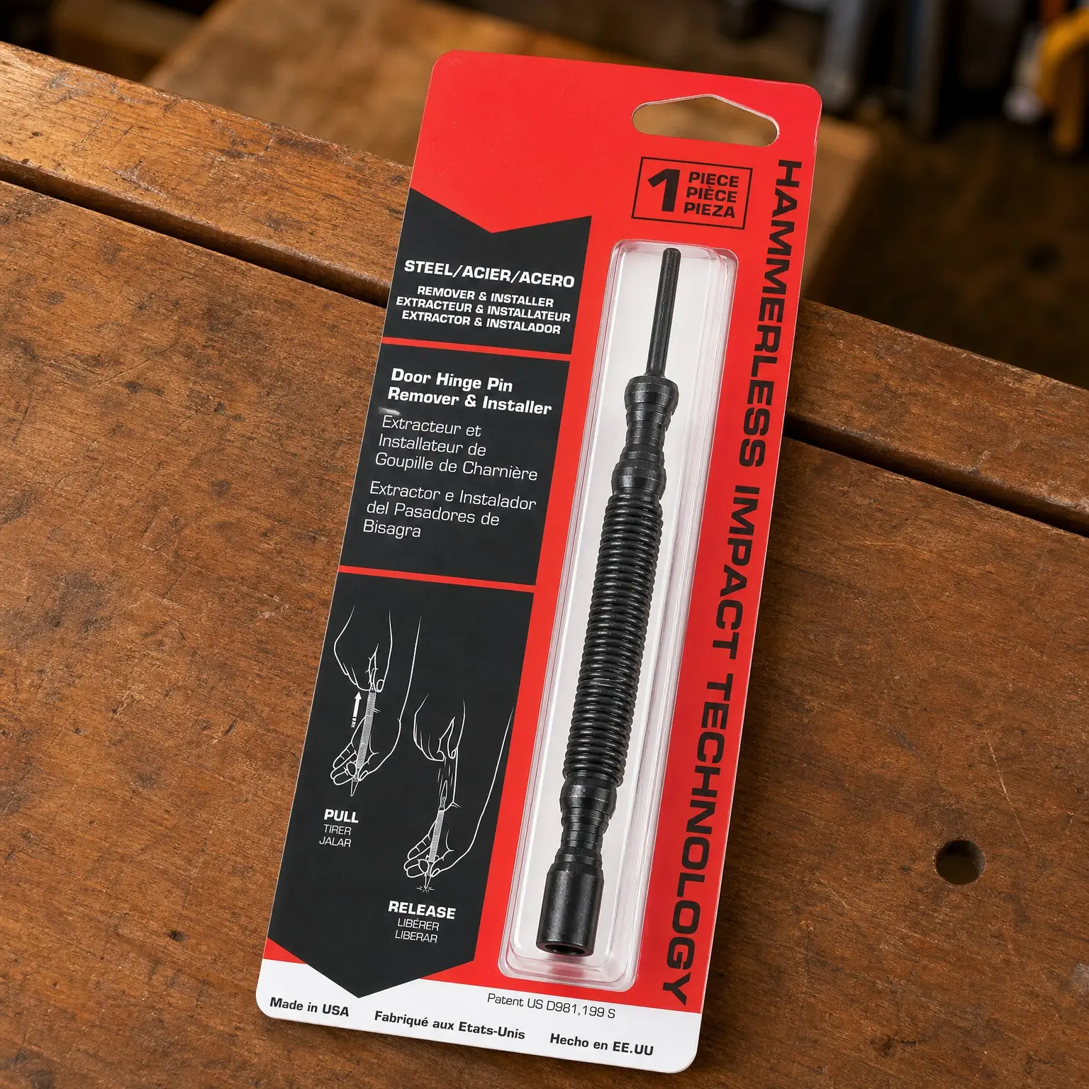 Hinge Pin Removal Tool with Spring Punch and Steel Faced Hammer | Fast Hinge Removal Without Disassembly, Compact One-Hand Design, Durable Metal Build, Made in USA, Ideal for Door Repairs