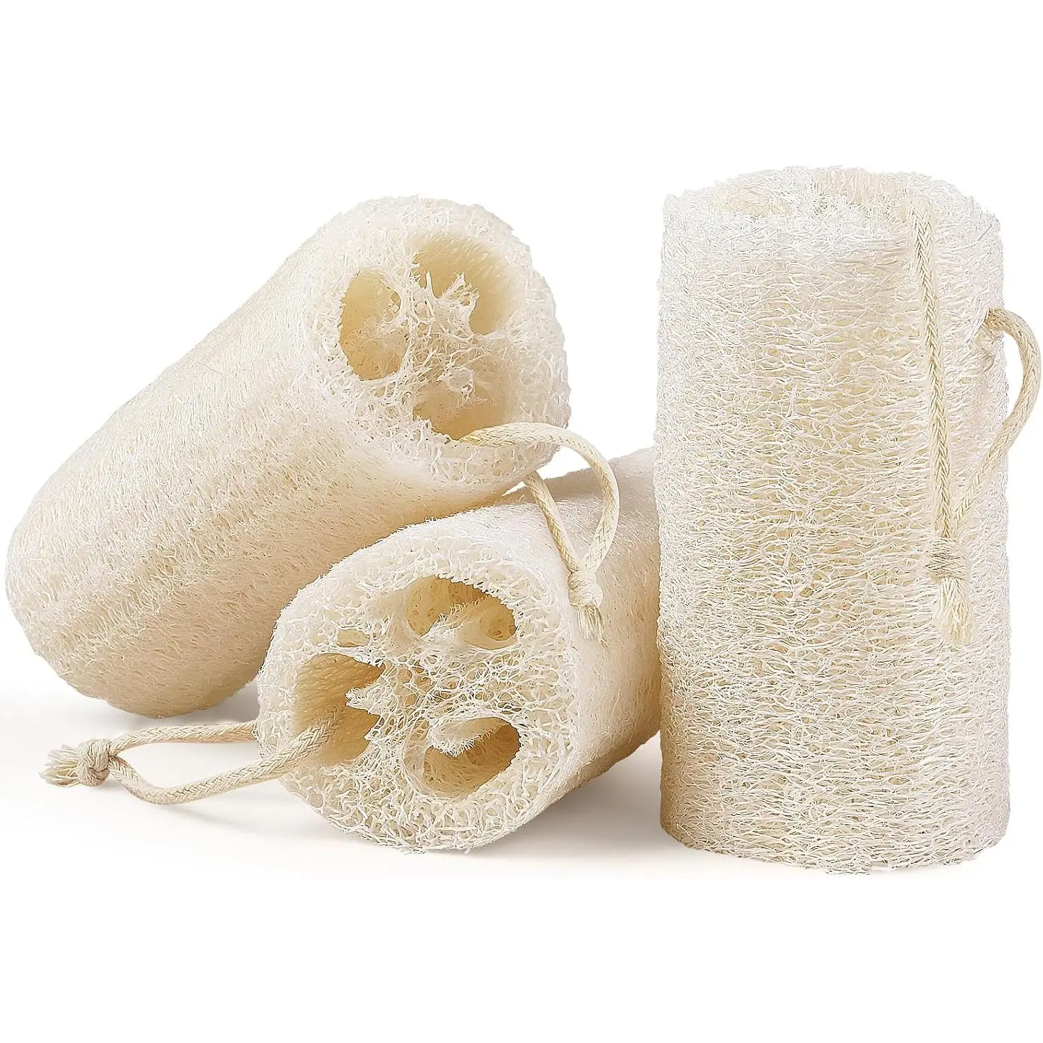 Organic Loofah Bath Sponge Set (3-Pack, 5-Inch) - Nature Plant-Based Exfoliating Cleansing Smoothing Relaxing Spa/Shower Accessory for Adults