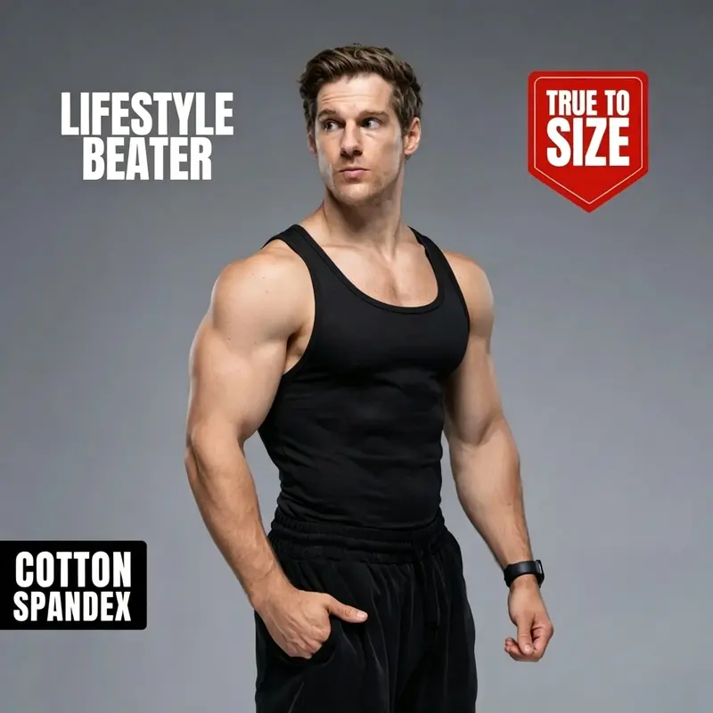 Lifestyle Beater Men's Cotton Spandex Muscle Tank Top |   True To Size Slim Fit Gym Sleeveless Shirt Daily Casual Wear