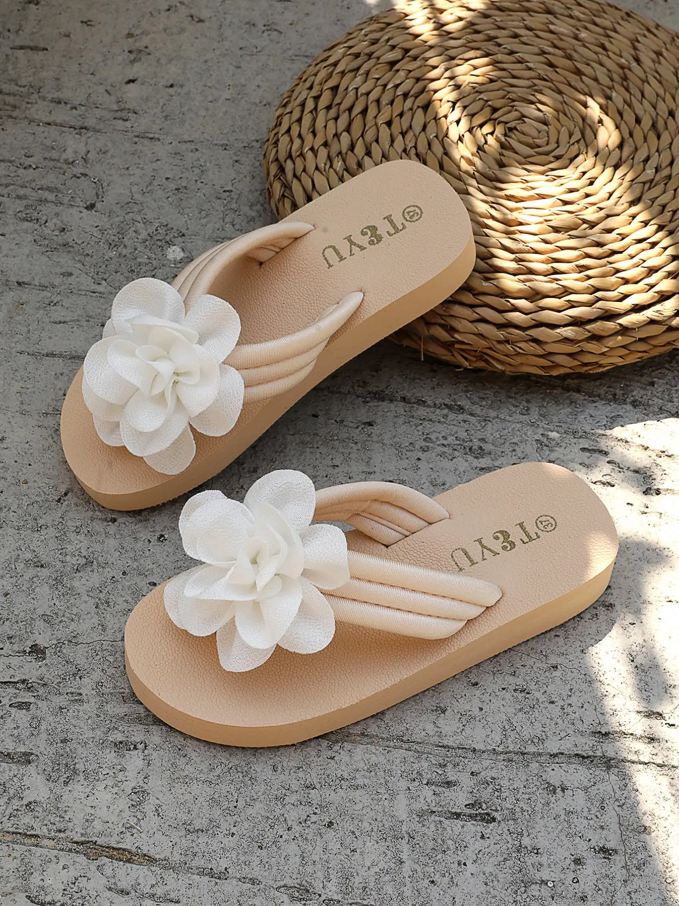 Women's Summer Lotus Slippers, PU Leather Eva Sole, Casual Beach Shoes, Anti-Slip Lightweight Sandals, Home & Travel Comfort