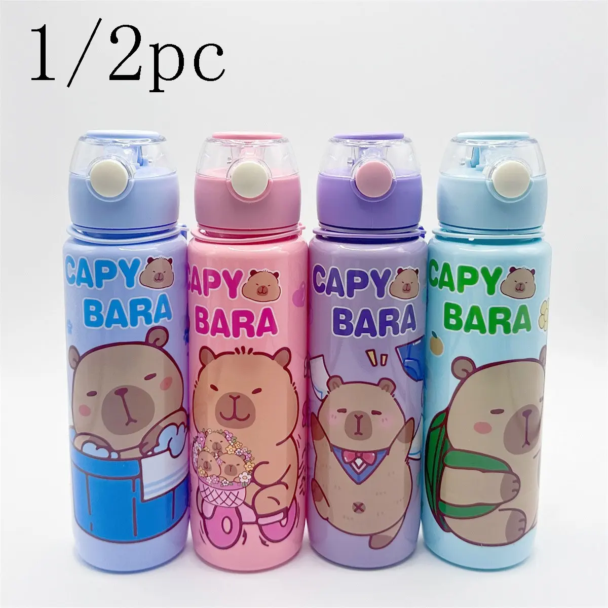 Cute Capybara Cartoon Theme Plastic Water Bottle, Leak-Proof Flip Lid Drinking Cup, Portable Daily Use for Students and Outdoor Activities