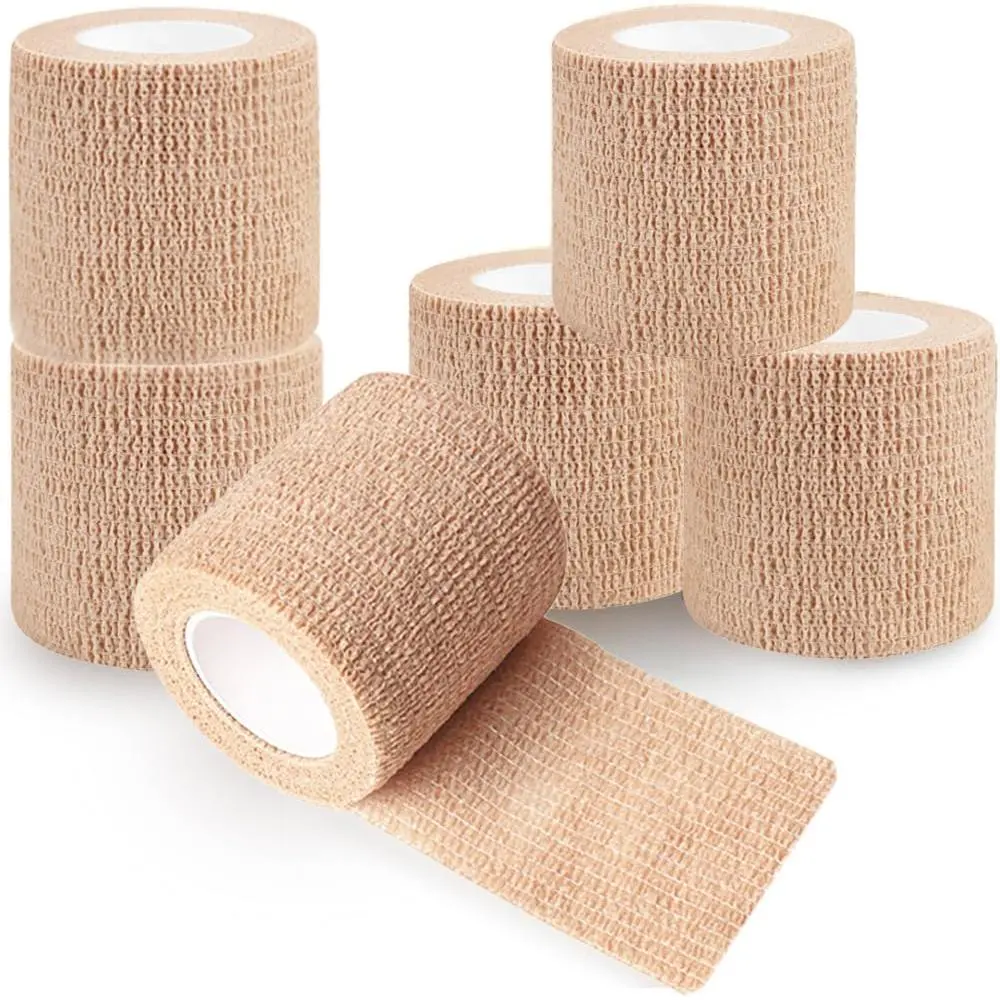Self-Adhesive Bandage Wrap 6 Pack, 2 Inch x 5 Yards Cohesive Breathable Non-Woven Vet Tape Pets, Dog Bandage Shoes, Wound First Aid Gauze Dog, Horse, Cat, Elastic Wrap Ankle, Sports