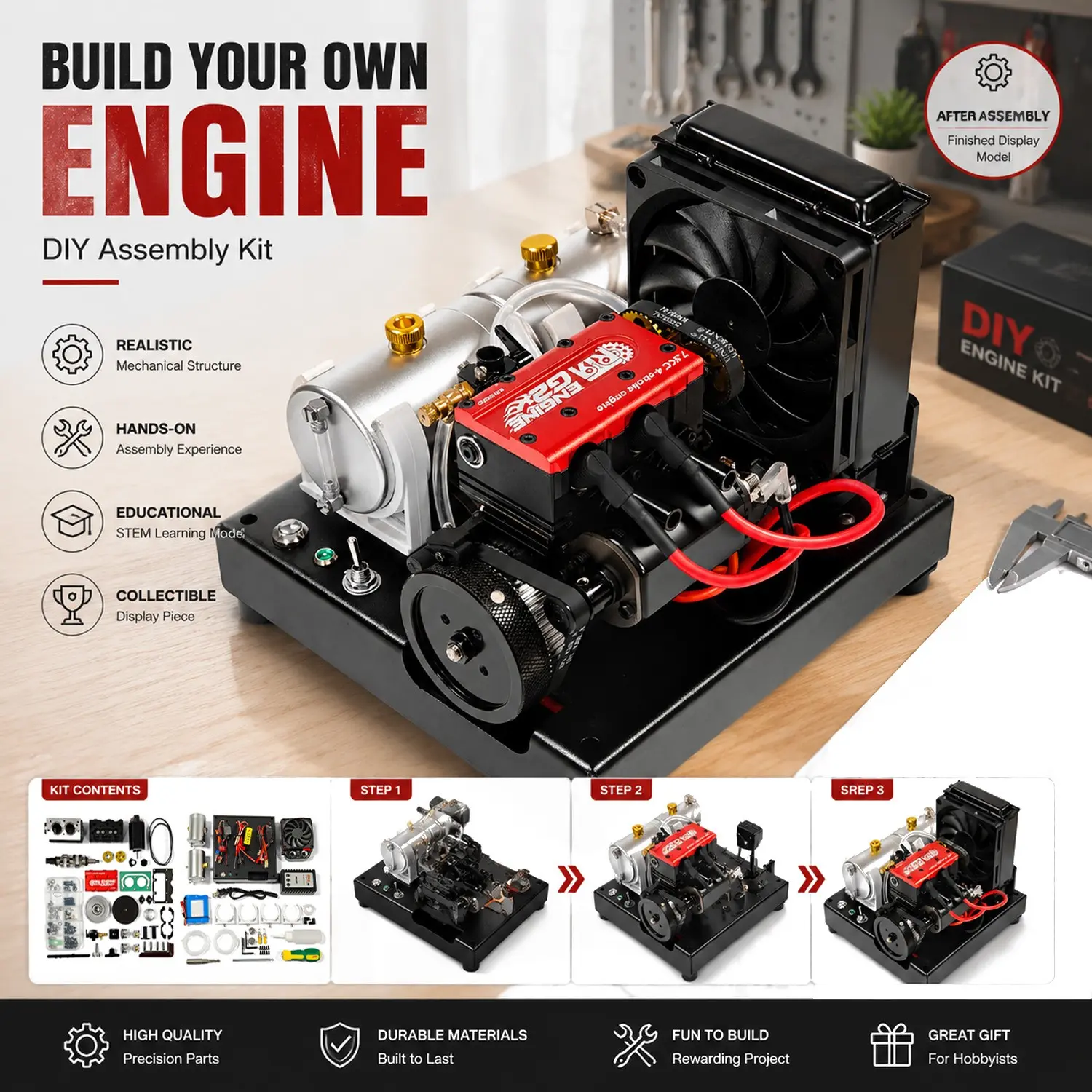 G2 Twin Cylinder 4-Stroke Water Cooled 7.5cc Nitro Gas Engine Model Kit DIY Startable Assembly Toy for Adults RC Enthusiasts