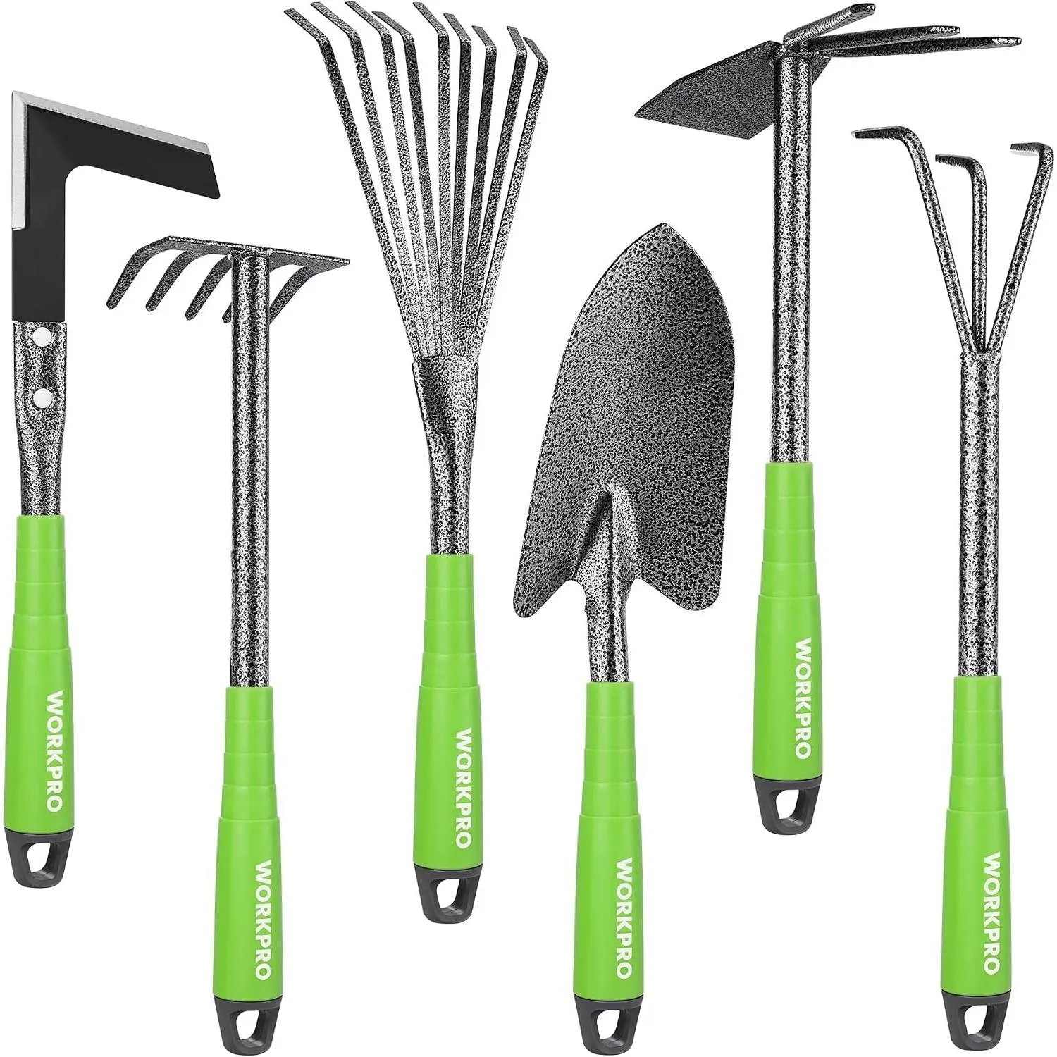 6-Piece Garden Tool Set, Heavy Duty Gardening Hand Tools with Soft Rubber Handle, Including Trowel, Rakes, 2-in-1 Hoe and Crack Weeder, Ideal Gardening Gifts for Men and WomenGift.
