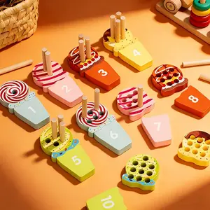Wooden Ice Cream Number Stick Toy, Children's Counting Cognitive Educational Toy with 10 Wooden Ice Creams, Safe and Smooth Edges, Perfect Gift for Various Holidays