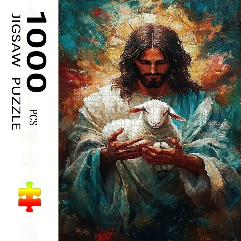1000 Piece Jesus and Cute Lamb Puzzle, Large Adult Family Interactive Puzzle Toy, DIY Home Decor Brain Challenge, Festive Gift