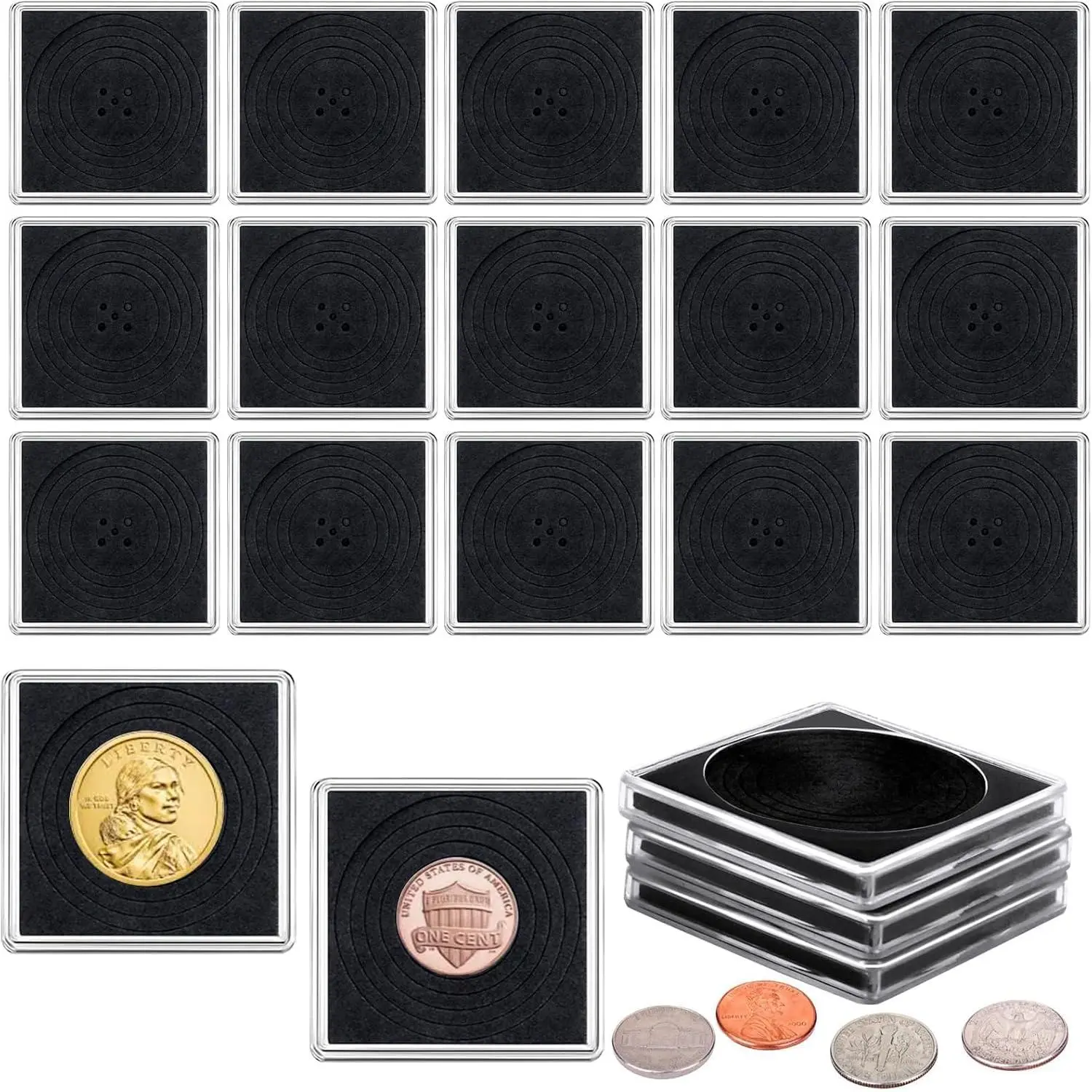 20 count Adjustable   Holder,  Collection Cases with Sponges,  Snap Holder,  Dollar Protection Cases for Collectors,  Dollar Collection Supplies(20mm-40mm)