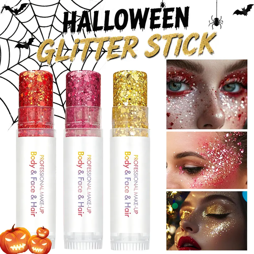 Halloween body glitter stick, used for face, hair, and body, long-lasting shine, Halloween makeup