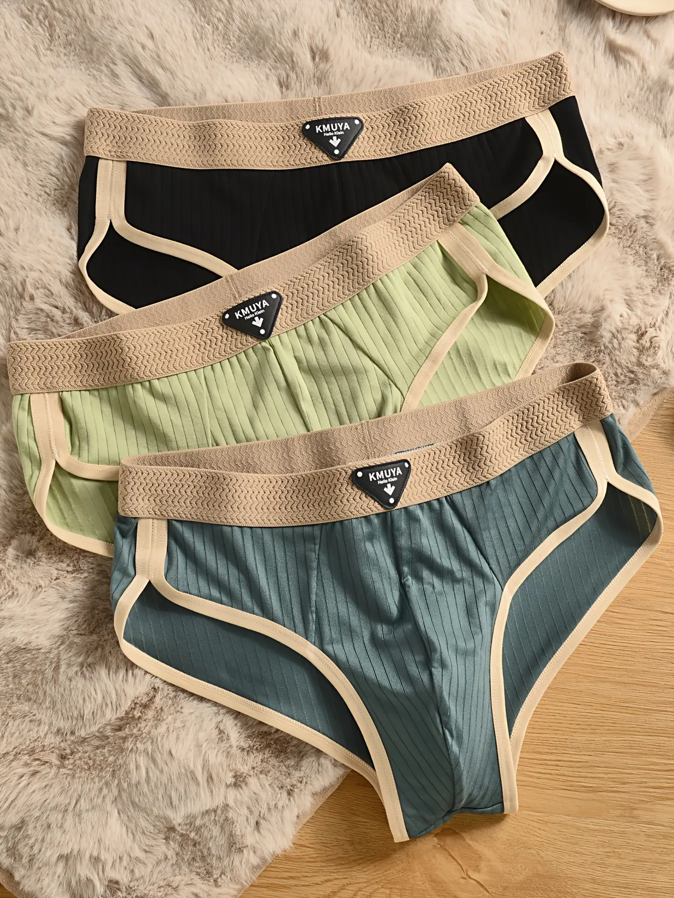 3‑Pack Men's Ribbed Briefs, Moderate Stretch Soft Breathable Underwear, Assorted Fixed Colours Multipack for Daily Wear