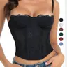 Women's Sexy Low Neck Backless Fishbone Mesh Waist Cinch Top, Outer Wear Slimming Bralette Tank, Club Fashion Style Thin Strap Top, Party Nightwear, Sleeveless Tank Tops