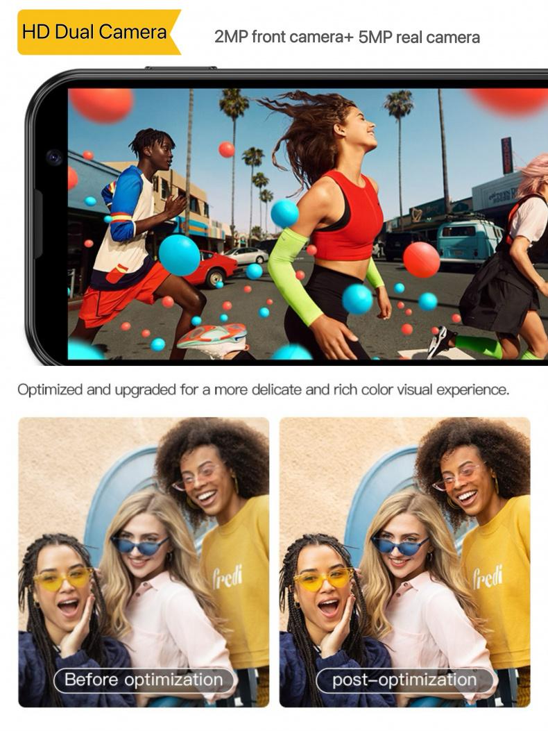 3-inch mini pocket smartphone with HD touch screen, 2+16GB RAM, dual SIM dual standby, 2MP+5MP dual camera, 3G unlocked Android 9 smartphone, supports WiFi, Bluetooth, GPS, and calls.Suitable for children's portable phone