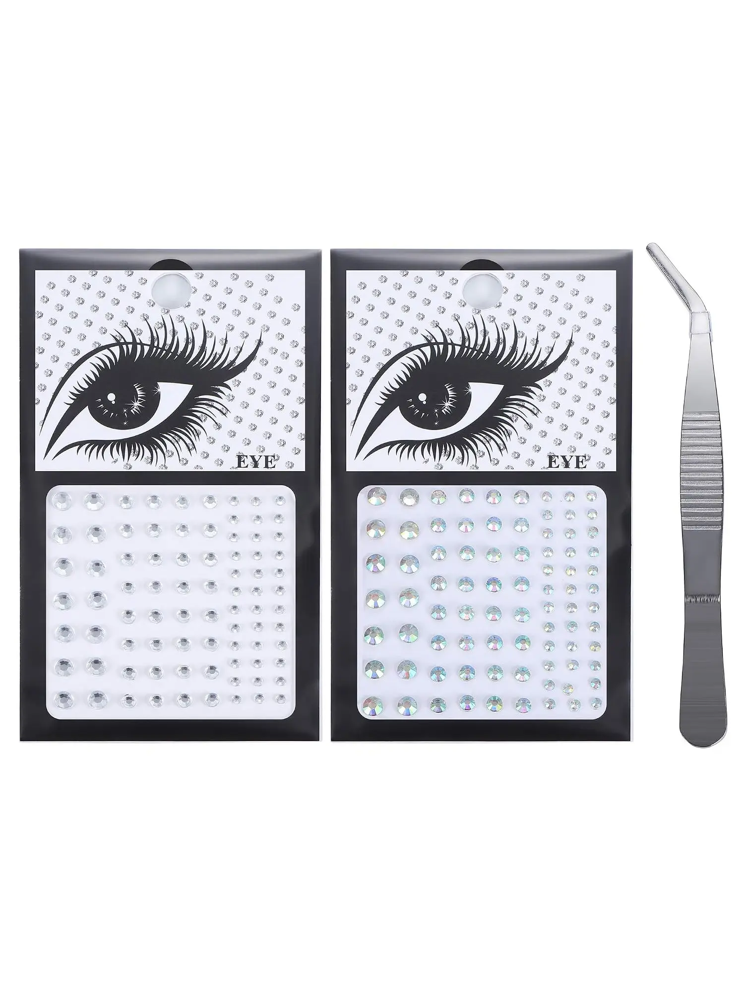 2 Pack Self-stick Round Rhinestone Face Rhinestone Sheet Pack Metal Tweezers 164 Pcs Shiny AB Rhinestone Temporary Body Stick on Jewels Multi-use for Forehead Eyes Cheeks Nose Ear Decor Festival Club Halloween Makeup DIY Craft Ornament