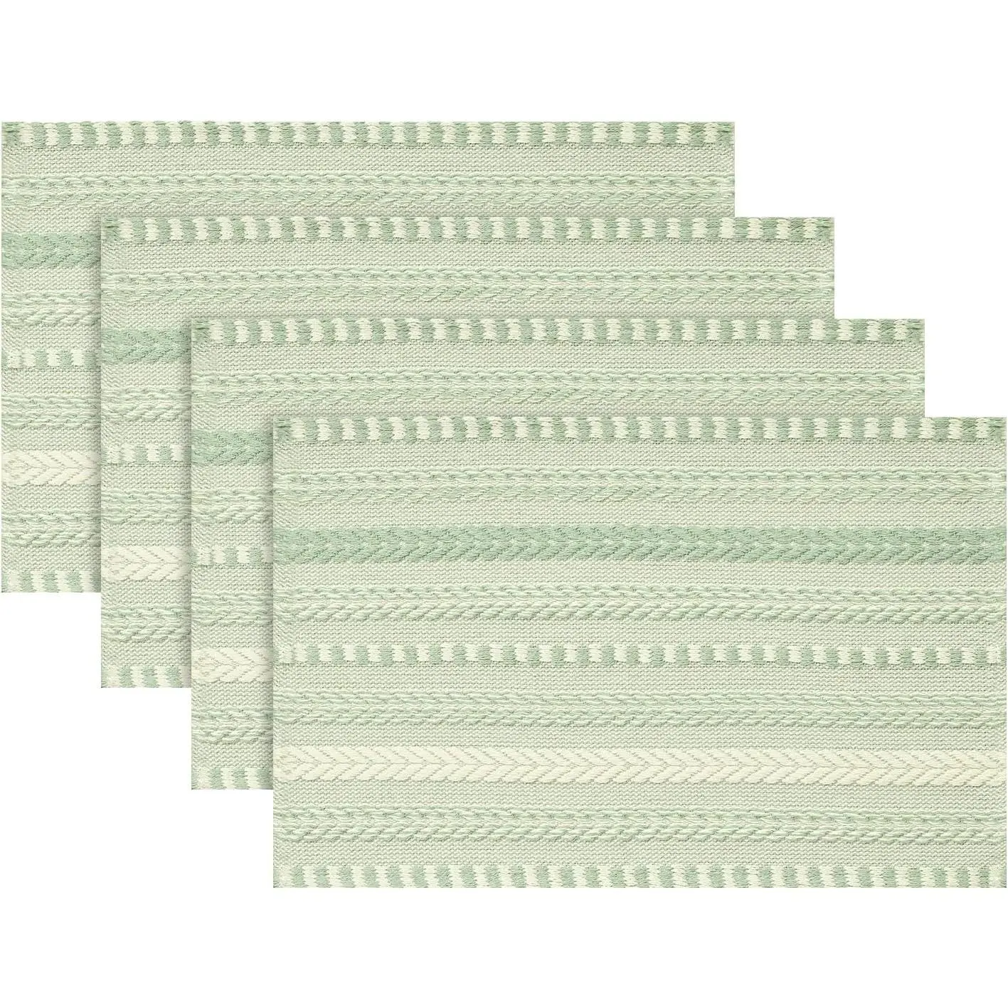Sage Green Farmhouse Woven Braided Stripe Placemats Set of 4,12x18 Inch Seasonal Holiday Table Mats Party Kitchen Dining Decoration