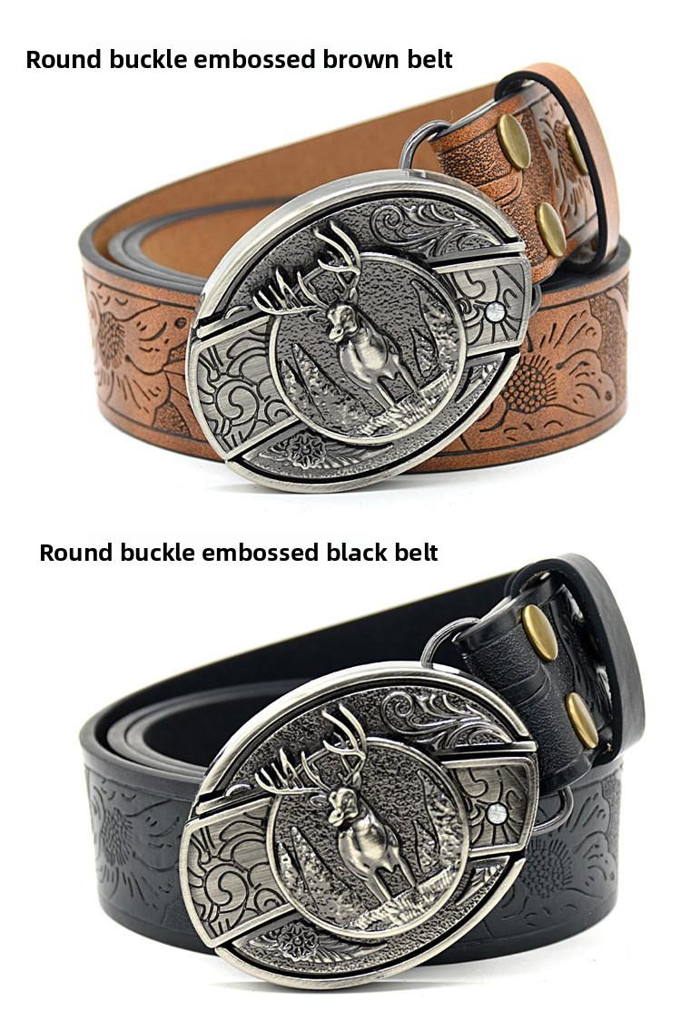 Men's belt, featuring embossed patterns, smooth buckle, personalized student fashion prints and engraved designs