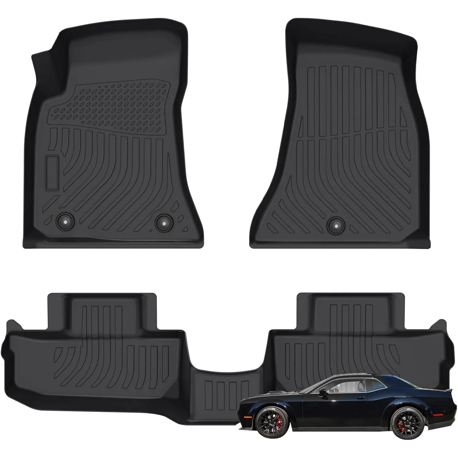 Priprilod Custom Fit TPE Floor Mats for Dodge Challenger RWD 2011-2023, High-Walled All Weather Protector Liners with Deep Channels, Ideal for Outdoor Trips, Excludes AWD & 3.6L V6 Engine Models, All Weather Mats, Custom Mats