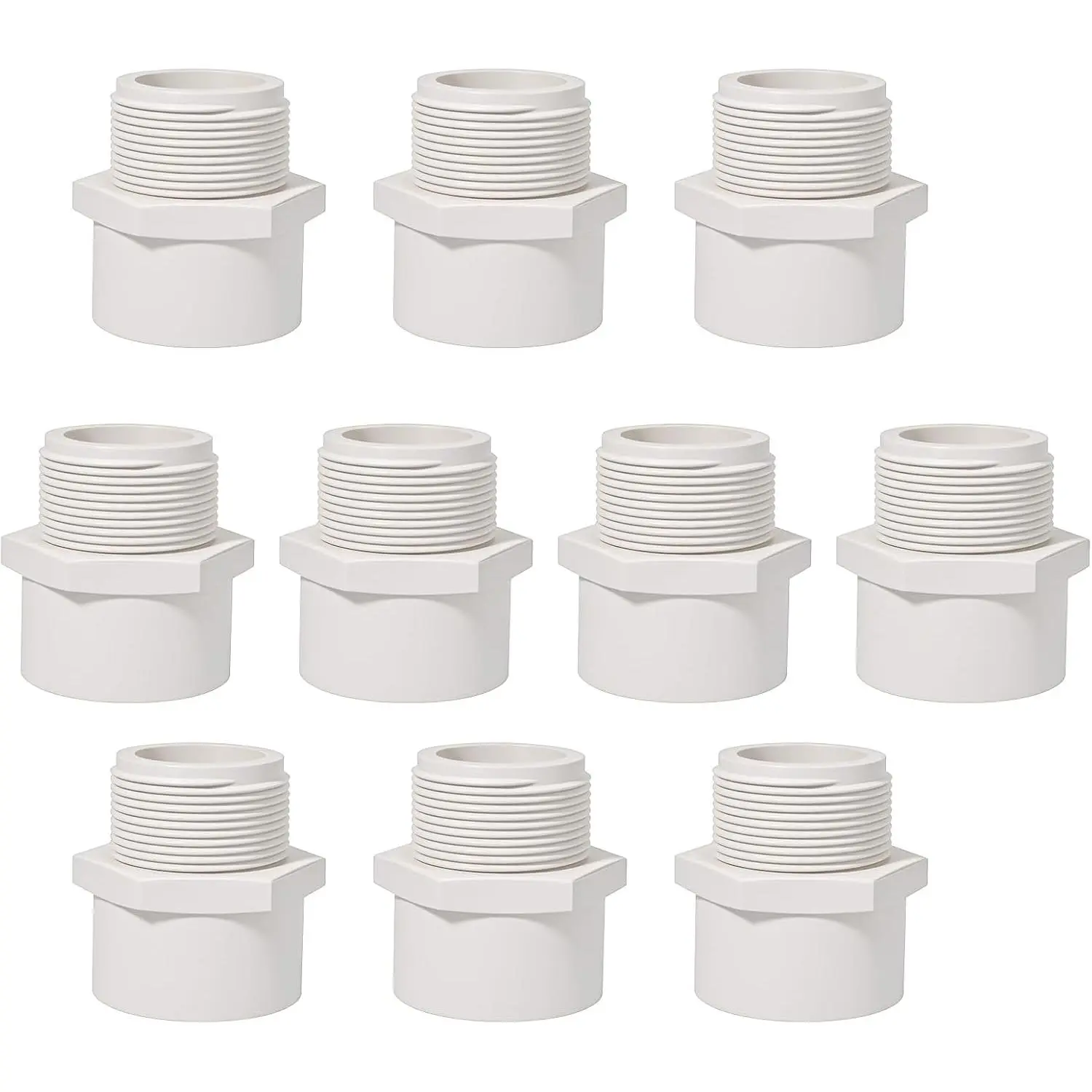 1/2 Inch Male Thread PVC Fittings White 2-Way PVC Pipe Coupling Adapter Connectors Coupling for 1/2 Inch Schedule 40 Pipe(10 Pack)