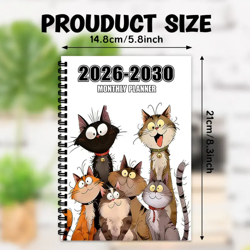 1-Year 1-5 Year (2026-2030) Monthly Planner Spiral Notebook - Cute Cat Theme Organizer, Includes Monthly Calendar and To-Do List, Perfect for Cat Lovers, Convenient for Home or Office, Great Gift for Pet Owners, Roommates, or Birthdays