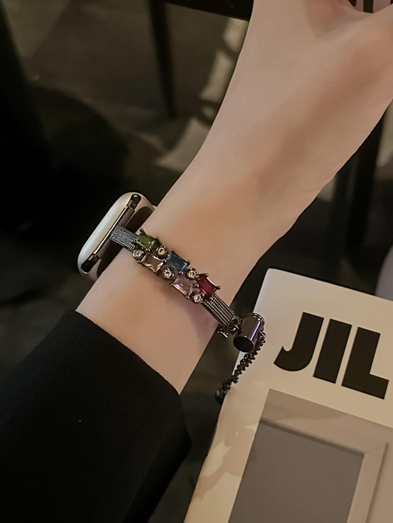 Candy Square Rhinestone Bracelet Watch Band, Stylish Strap Compatible With Apple Watch Series 4 5 6 7 8 9, Shiny Elegant Design For Women's Daily Wear