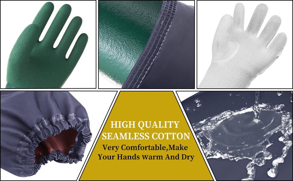 Full Arm Pond Gloves with Cotton lining Extra Long Waterproof Glove for Pond Cleaning/Machinery Industry 25-inch