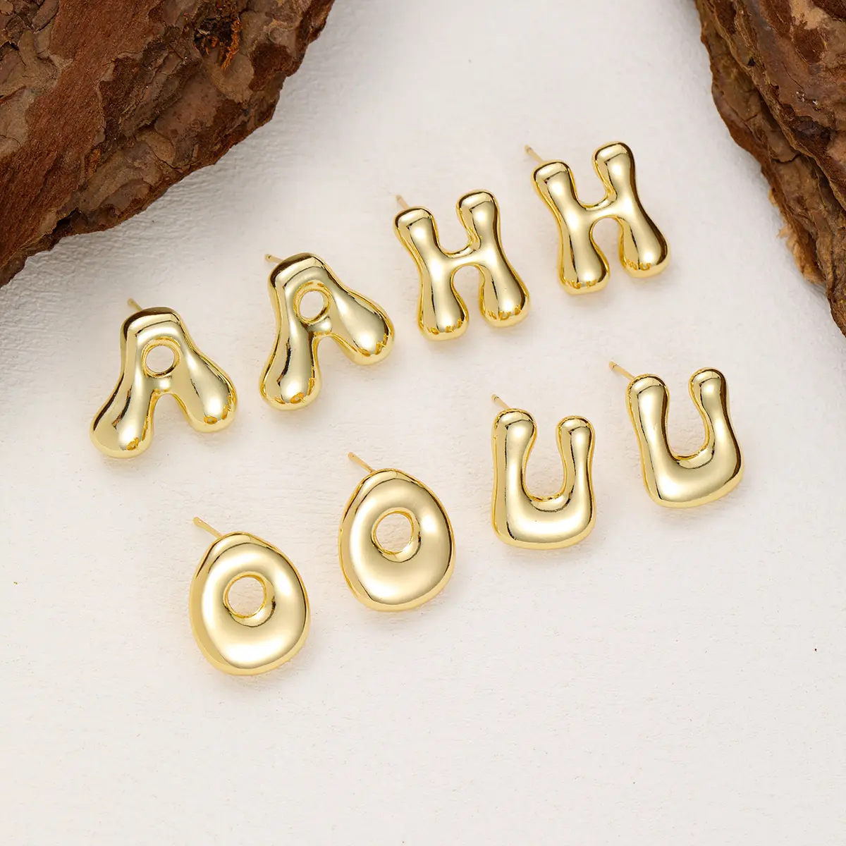 14K Gold Plated Mini Bubble Initial Earrings for Women, Dainty Balloon Letter Earring Charm Small Ear Stud Personalized A-Z Alphabet Statement Puffy Name Couple Earrings Birthdays, Holiday Gift