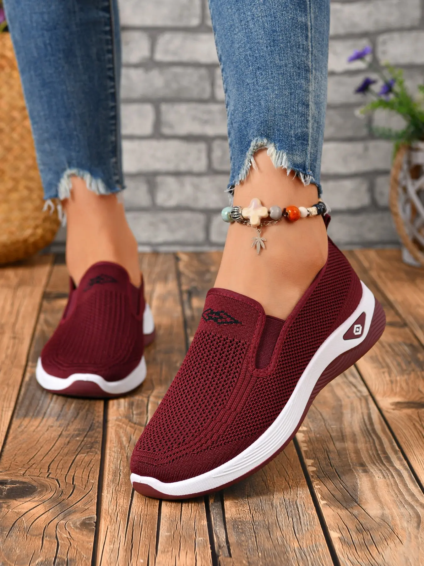 Women's Hollow Out Flyknit Slip-On Wedge Heel Sneakers, Anti-Slip Dual Tone Thick Rubber Sole, Casual Daily Shoes for Shopping & Walking, Summer Footwear Shoe