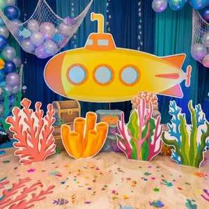 5 Pcs Large Under The Sea Cutouts Decorations with Stand 15.7-39.3 Inch Submarine Coral Seaweed Seagrass Cardboard Cutouts for Ocean Mermaid Birthday Favor Baby Shower Photo Booth Prop