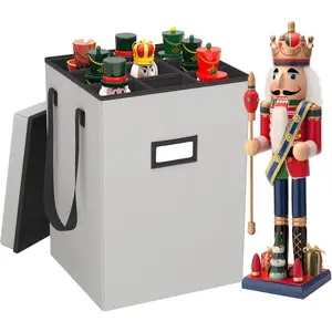 Collectible Nutcracker Figurine Storage Box Christmas Ornament Organizer with Adjustable Dividers fits up to 9-16" Ornaments Gray Nutcracker Not Included