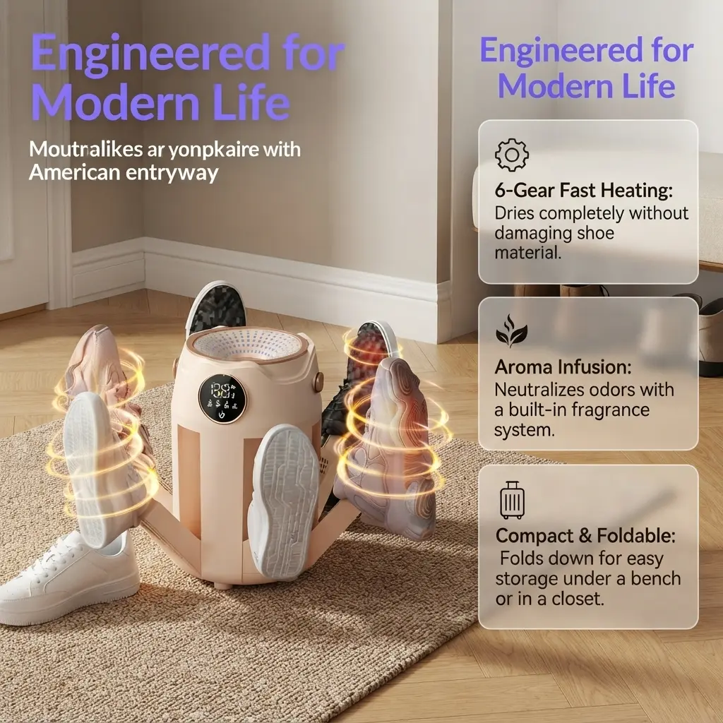 Foldable Portable Shoe Dryer, Electric Shoe Drying Machine with Timer, Constant Temp Fast Drying Deodorizer Sterilizer for Boots Sneakers Home Travel