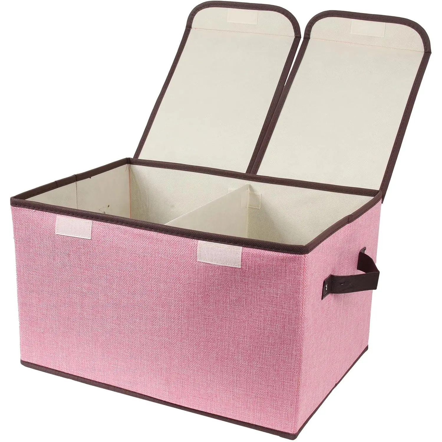 Foldable Fabric Storage Box, 16.5 x 11.8 x 9.8 inches (L x W x H), with Double-Lid & Dividers, Large Organizer for Home, Closet, Office(Pink)