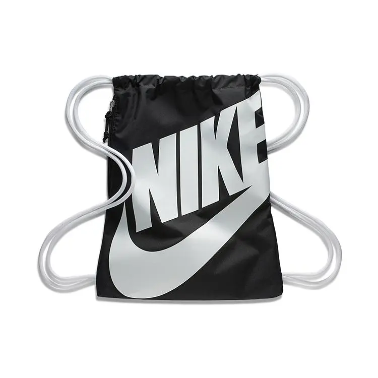 Nike Heritage Logo Drawstring Backpack – Unisex Casual Fabric Bag in Black