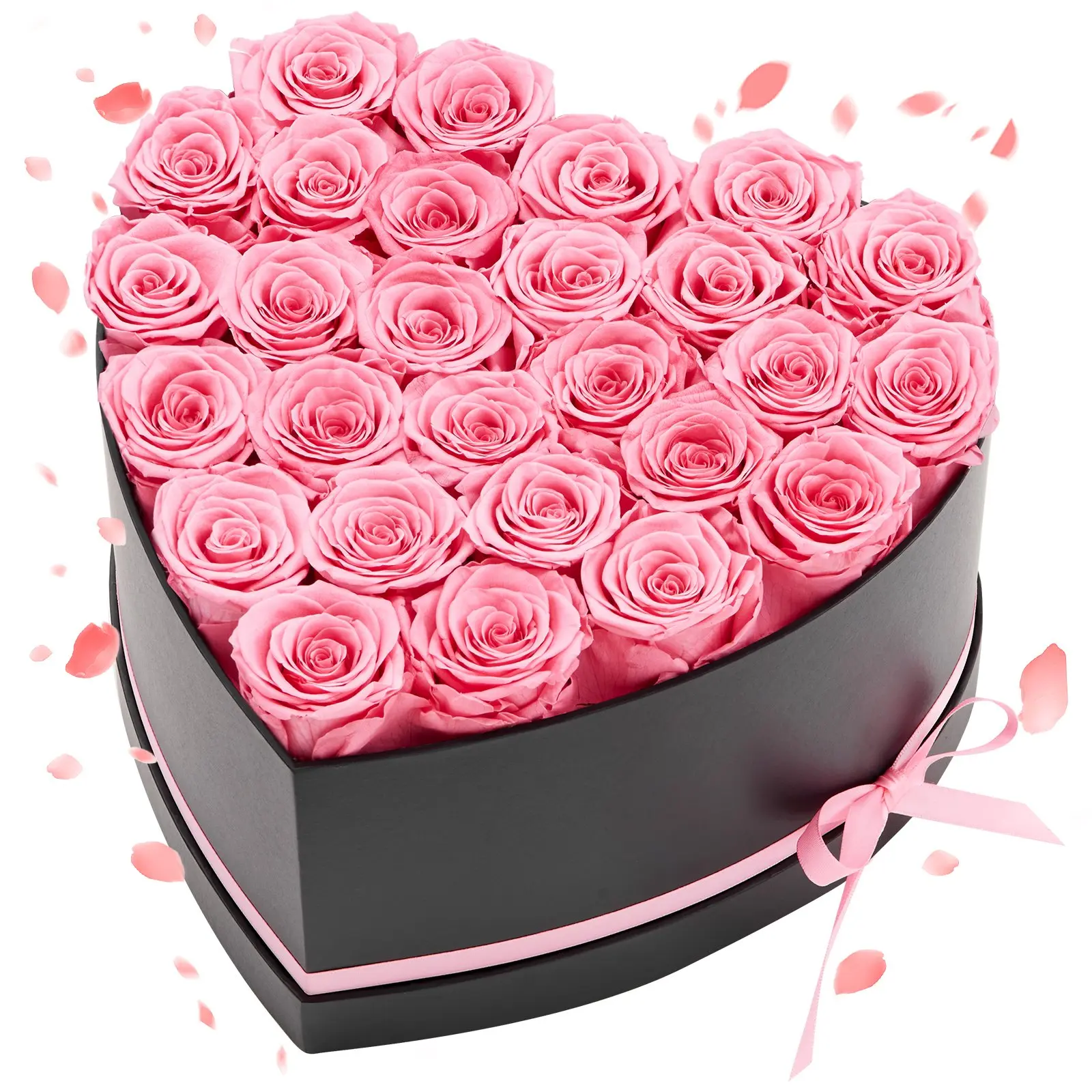 Forever Flowers, 27 Preserved Roses in a Heart Shape Box, Eternal Flowers Immortal Bouquet Birthday Present for Women Her Wife Mothers, Anniversary, Valentine's Day, Christmas, Pink