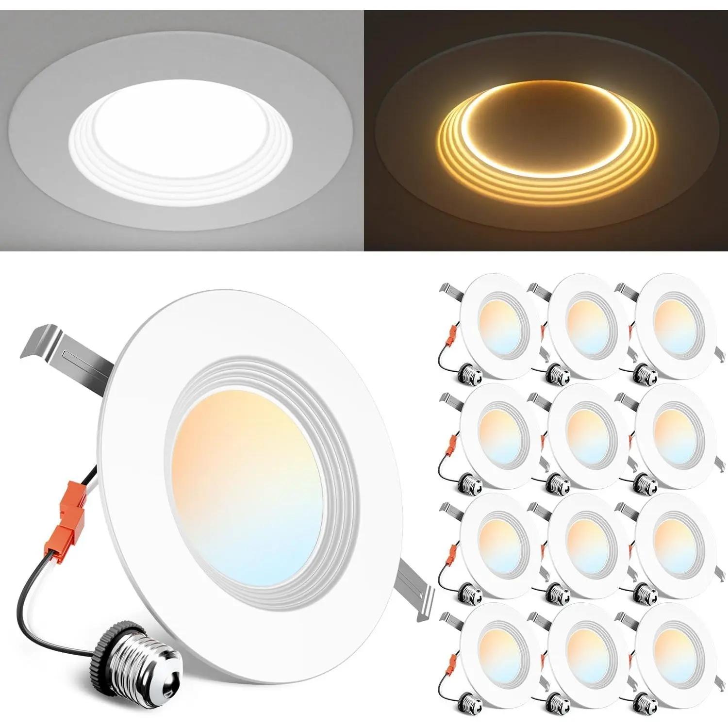 5/6 Inch 5CCT LED Can Lights with Night Light 12 Pack, Retrofit Fit Recessed Lamp, Baffle Trim, Dimmable, 12W=110W, 1000LM, IC Rated - FCC