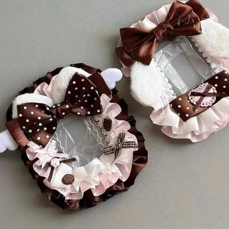 Lace Bow Photocard Sleeves for Kpop Fans Cute Polka Dot Card Protector 3 Inch Card Holder for Photocard Collection