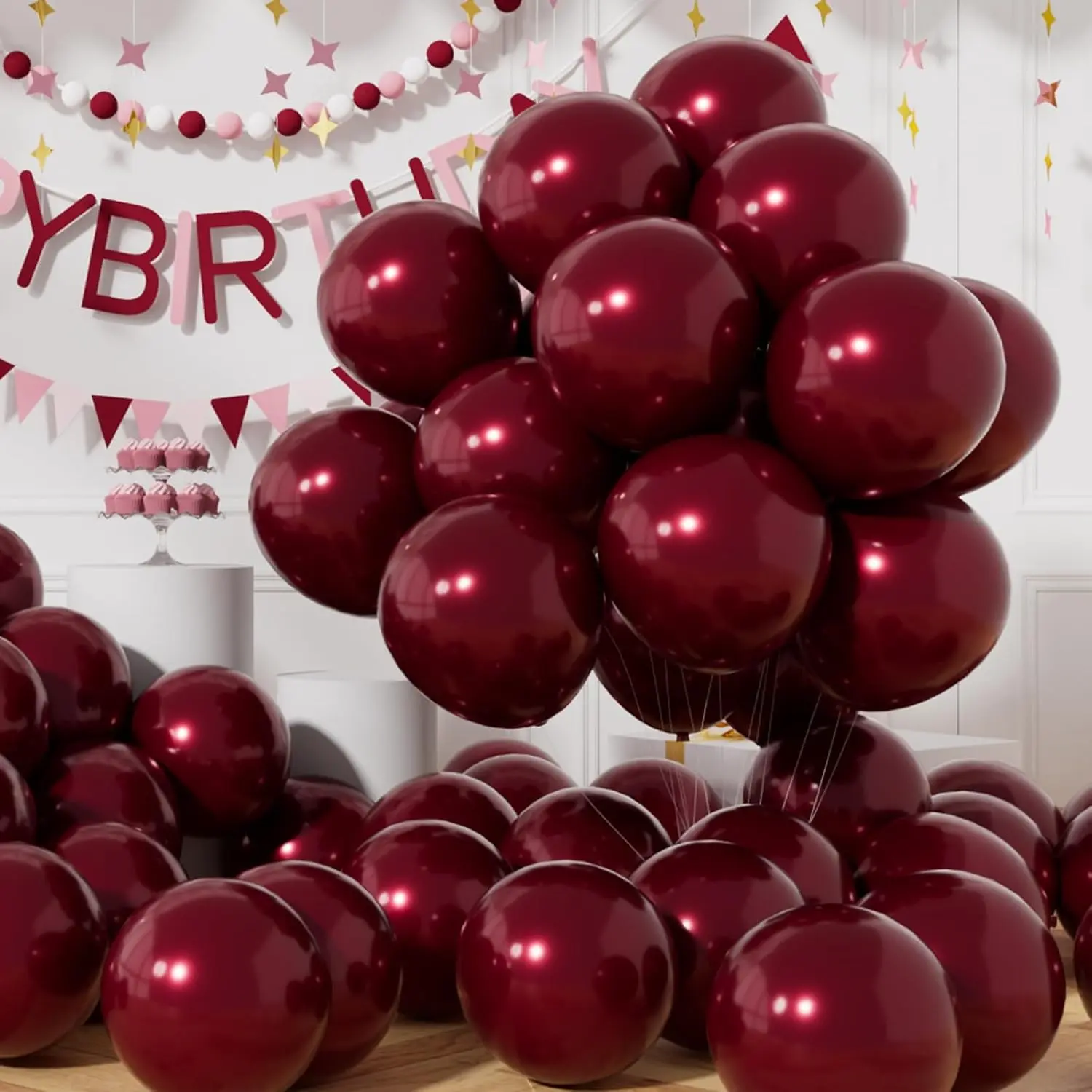 50Pcs Metallic 12 Inch Burgundy Maroon Latex Balloons, Shiny Helium-Quality Thick Party Decoration for Wedding Birthday Graduation CarnivalGift